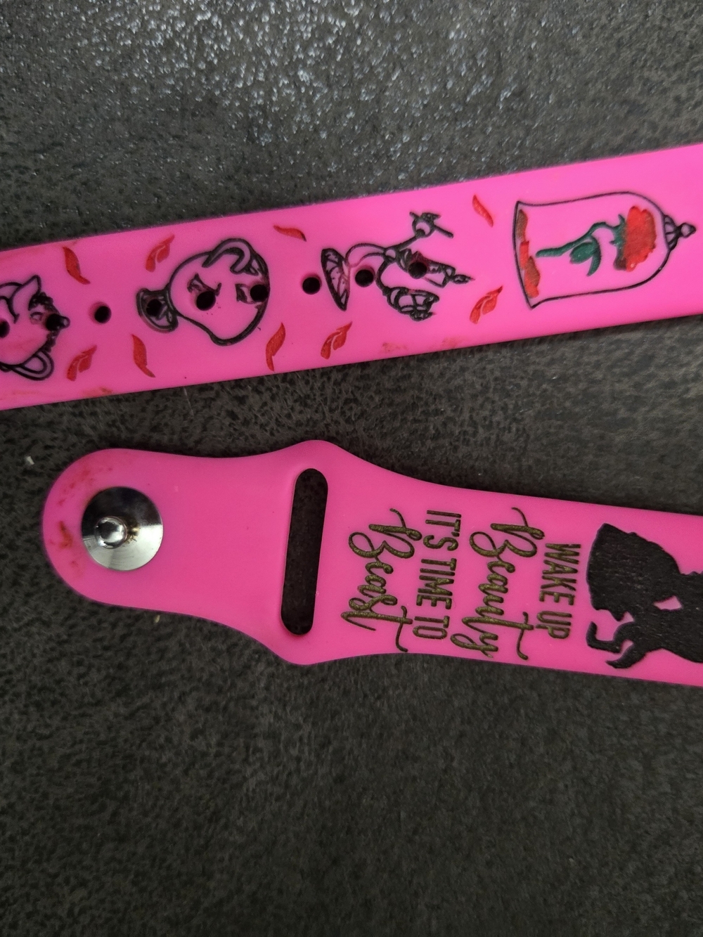 Pink Silicone Watchband  with Beauty Print